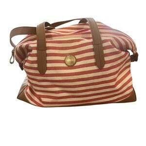 Tommy Hilfiger Womens Shoulder Bag Lightweight Red Tan Stripe Casual Overnight